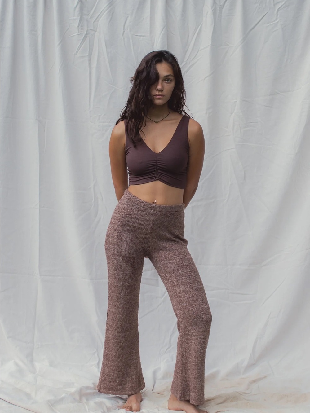 Indigo Luna Winterfall Pants Clove boho earthy textured knit artisan autumn